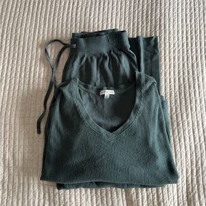 Dark Green Ribbed Knit Lounge Set